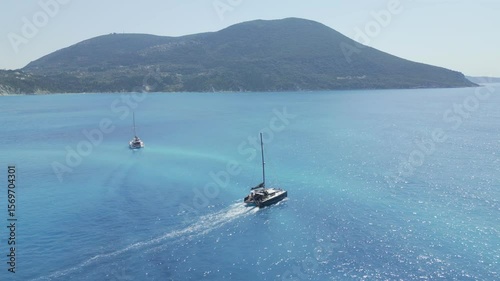 Aerial View of Sailboats in the Ionian Sea, Greece