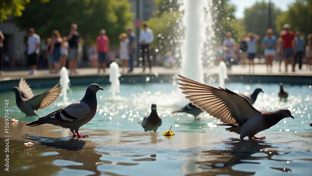 Fototapeta premium Public fountain with cooling birds