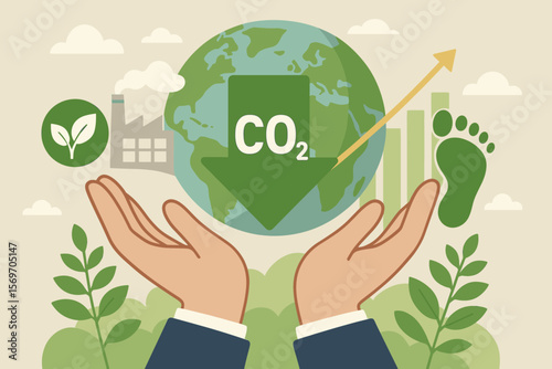 ESG concept for green business. Carbon reduction to decrease CO2 emissions and footprint. Sustainable corporate strategy for climate change, net zero, and carbon neutral future.