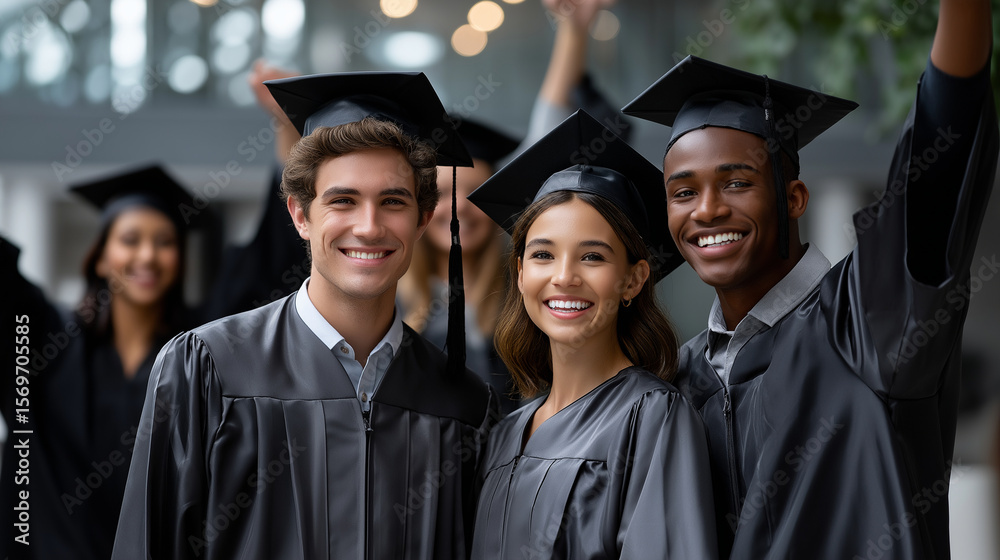 Fototapeta premium Diverse Graduates Celebrate Their Achievement in Soft Light