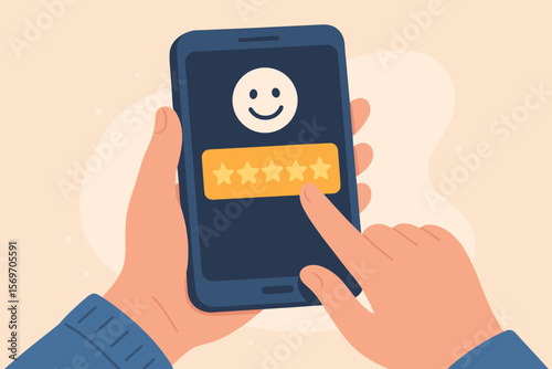 Customer feedback satisfaction rating on smartphone. Five star review, user experience survey, business service evaluation, digital quality assessment, client opinion concept