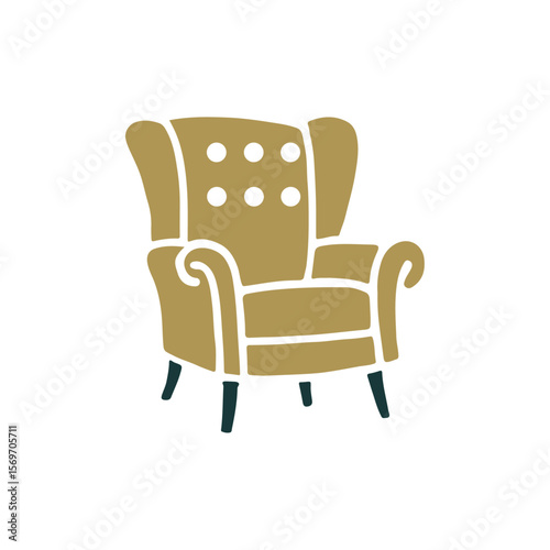 Elegant Armchair: A detailed illustration showcases an inviting armchair, a classic furniture piece embodying both comfort and style.