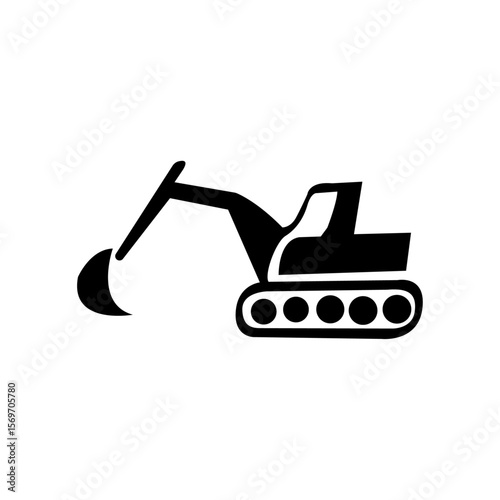 Construction Icon: A sleek, monochrome illustration of an excavator, embodying strength, precision, and the vital work of construction.