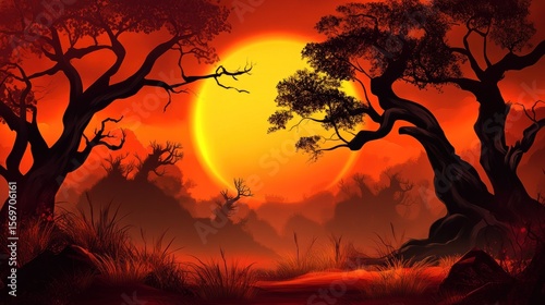 Dramatic sunset landscape, vibrant colors