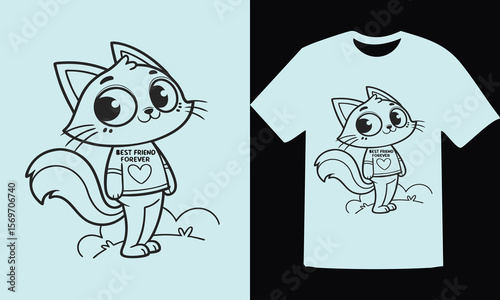 Adorable cartoon feline friend forever shirt design vector