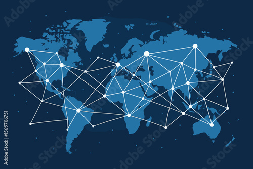 Global network connection map. Digital world communication. International data exchange. Technology background. Internet infrastructure. Worldwide business connectivity vector illustration