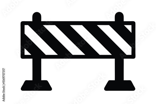 Road construction barrier icon in black and white stripes