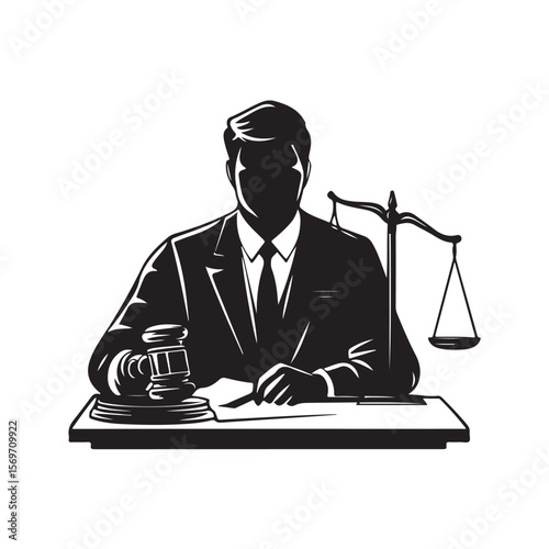 Attorney silhouette, Lawyer Silhouette Illustration Vector Art, Silhouette of a Lawyer with Scales of Justice Illustration Artwork, Lawyer silhouette vector isolated illustration
