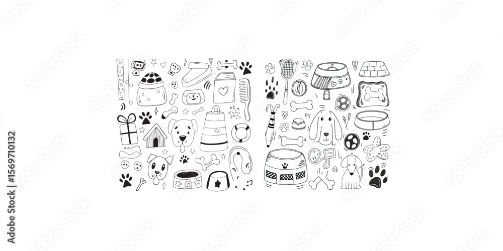 Print   Set of hand drawn dog care and accessories doodle vector set