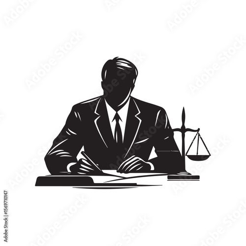 Attorney silhouette, Lawyer Silhouette Illustration Vector Art, Silhouette of a Lawyer with Scales of Justice Illustration Artwork, Lawyer silhouette vector isolated illustration