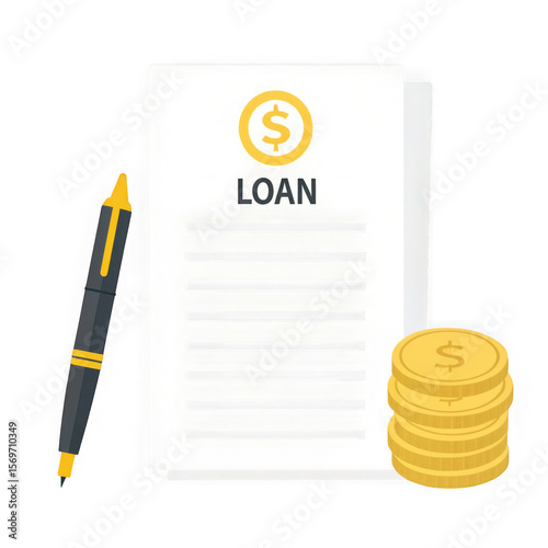 Financial loan document with pen isolated on transparent background