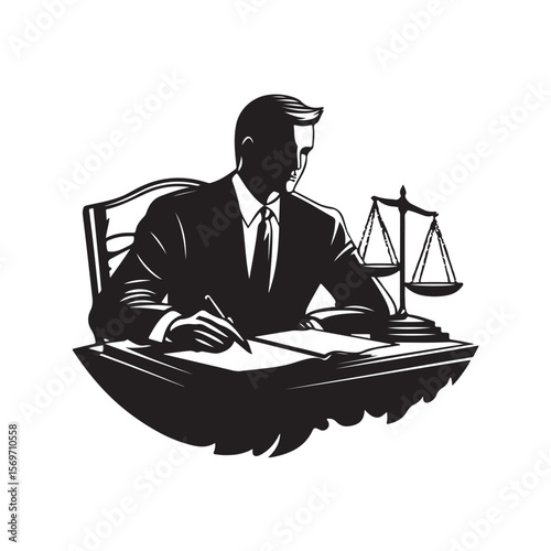Attorney silhouette, Lawyer Silhouette Illustration Vector Art, Silhouette of a Lawyer with Scales of Justice Illustration Artwork, Lawyer silhouette vector isolated illustration