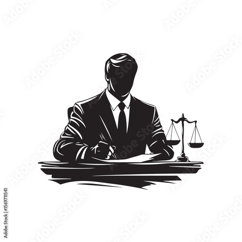 Attorney silhouette, Lawyer Silhouette Illustration Vector Art, Silhouette of a Lawyer with Scales of Justice Illustration Artwork, Lawyer silhouette vector isolated illustration