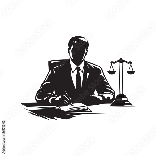 Attorney silhouette, Lawyer Silhouette Illustration Vector Art, Silhouette of a Lawyer with Scales of Justice Illustration Artwork, Lawyer silhouette vector isolated illustration