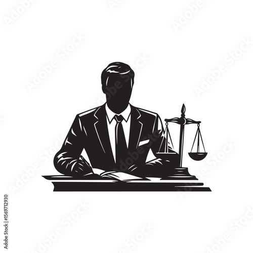 Attorney silhouette, Lawyer Silhouette Illustration Vector Art, Silhouette of a Lawyer with Scales of Justice Illustration Artwork, Lawyer silhouette vector isolated illustration
