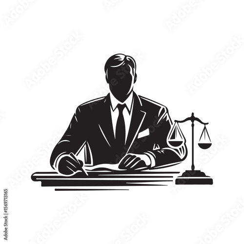 Attorney silhouette, Lawyer Silhouette Illustration Vector Art, Silhouette of a Lawyer with Scales of Justice Illustration Artwork, Lawyer silhouette vector isolated illustration