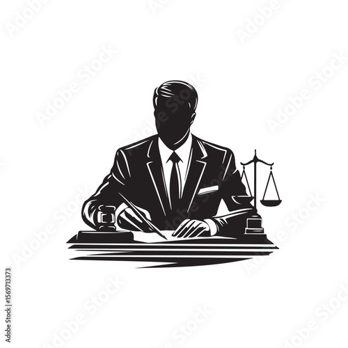 Attorney silhouette, Lawyer Silhouette Illustration Vector Art, Silhouette of a Lawyer with Scales of Justice Illustration Artwork, Lawyer silhouette vector isolated illustration