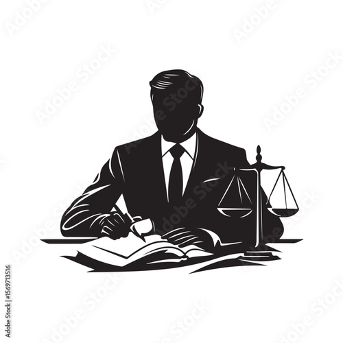 Attorney silhouette, Lawyer Silhouette Illustration Vector Art, Silhouette of a Lawyer with Scales of Justice Illustration Artwork, Lawyer silhouette vector isolated illustration