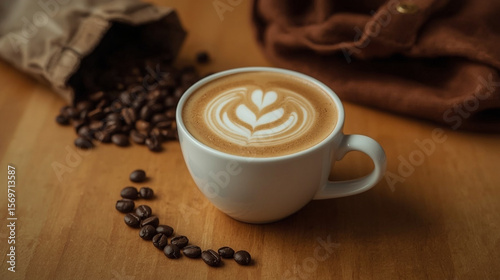 Morning Bliss: A Perfect Cup of Latte with Fresh Coffee Beans
