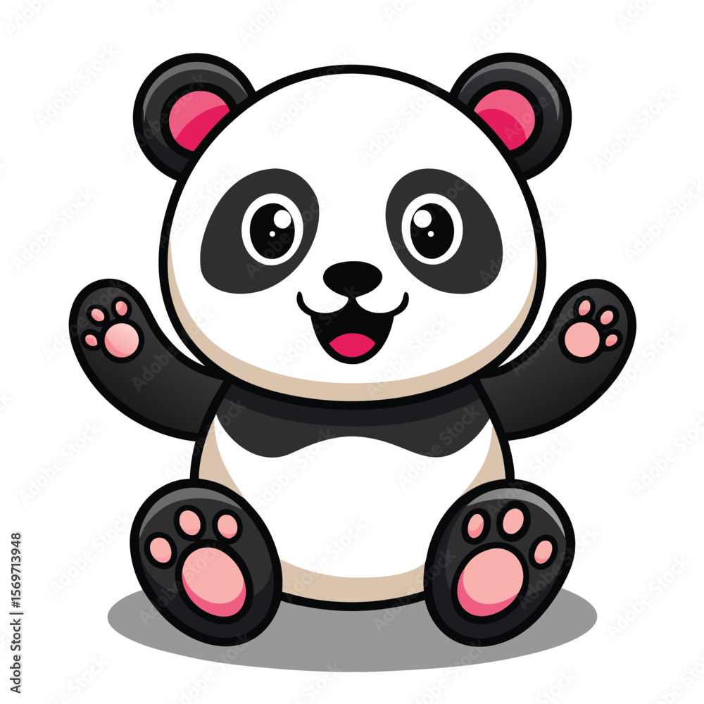 Obraz premium Cute Cartoon Panda Sitting with Arms Outstretched