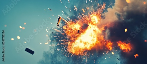Spectacular explosion in a clear sky showcasing powerful energy and destruction