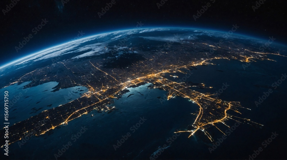 Fototapeta premium Satellite View of Illuminated City at Night 