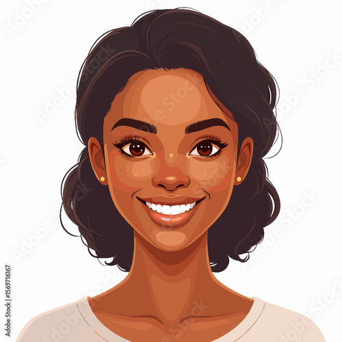 Smiling Brunette Woman with Brown Eyes in a Portrait Style with Neutral Background and Expressive Eyes