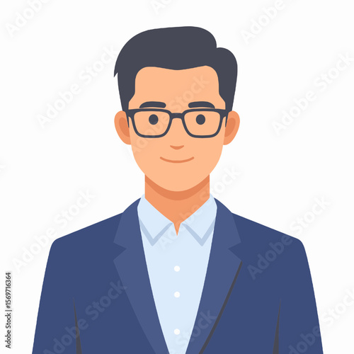 Smiling Man Wearing Blue Suit and Glasses a Professional Business Portrait Illustration in Front of White Background
