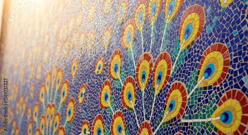 Vibrant Mosaic Peacock Feather Design.