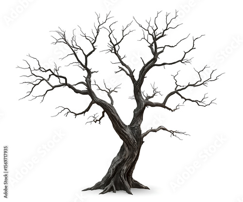 spooky dead tree isolated on white background 