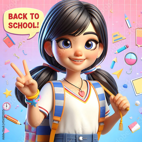 Smiling student showing peace sign for back to school season