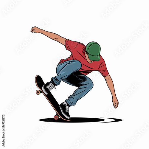 Skateboarder Performing Trick in Mid-Air Vector