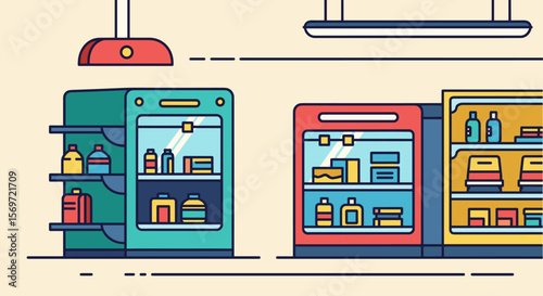 Modern retail store interior showcasing colorful shelving with products, representing smart merchandising and efficient shopping experience.