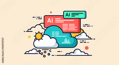 Futuristic AI technology showcasing digital clouds and abstract data, symbolizing innovative machine learning and advanced analytics