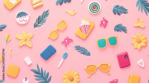 Flat lay of colorful summer objects