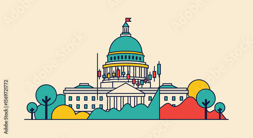 Capitol building symbolizing stock market volatility and financial investment, highlighting market trends and economic policy impacts