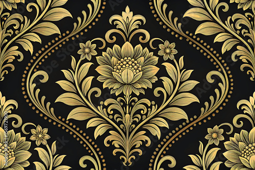 Ornate gold floral damask pattern image