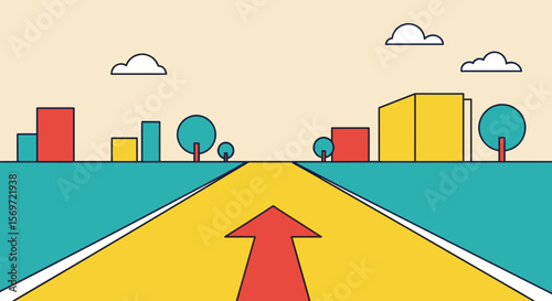 A conceptual cityscape showcasing forward progress and direction, representing strategic planning, growth and vision, symbolizing a bright future