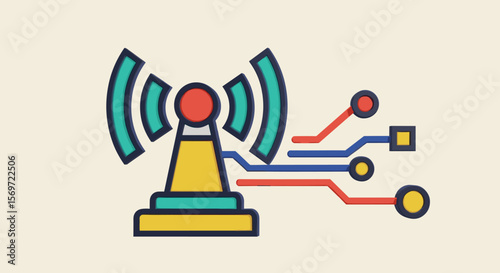 A futuristic icon depicting advanced technology and connectivity infrastructure, showcasing network signal strength and digital data transmission