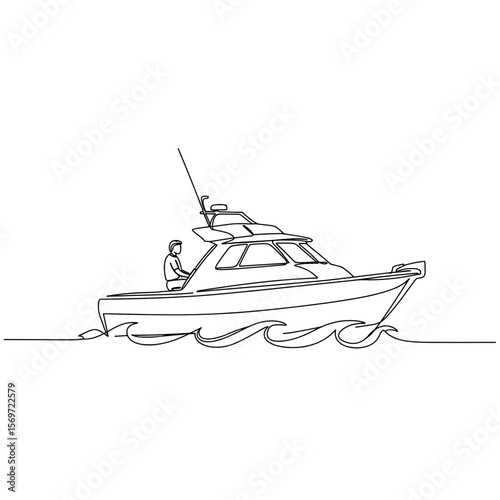 Outline of man fishing from small boat in water  