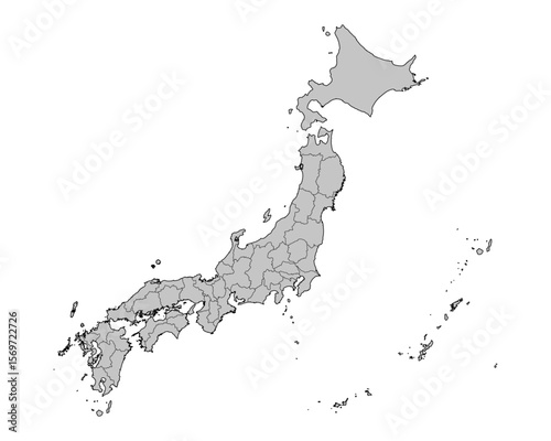 Map of Japan showing prefectures with clear borders. Ideal for infographics, presentations, or educational uses.