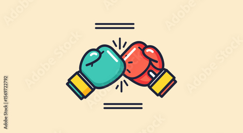 Boxing gloves colliding, showcasing competition and conflict, representing a struggle for dominance and a challenge to overcome obstacles