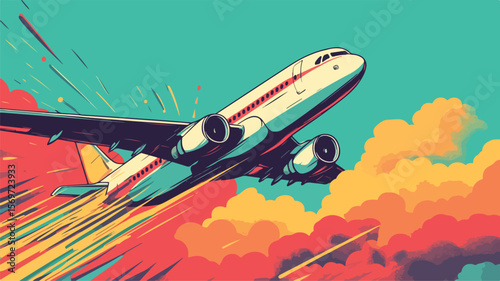 Vibrant Dynamic Airplane Illustration for Aviators and Travel Enthusiasts