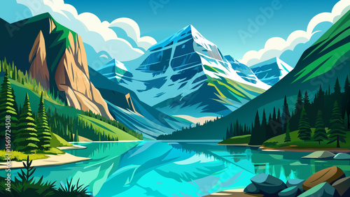 Banff National Park, Alberta – The emerald waters of Lake Louise shimmer beneath snow-capped mountains and a crystal-clear blue sky, capturing the peaceful grandeur of alpine wilderness.