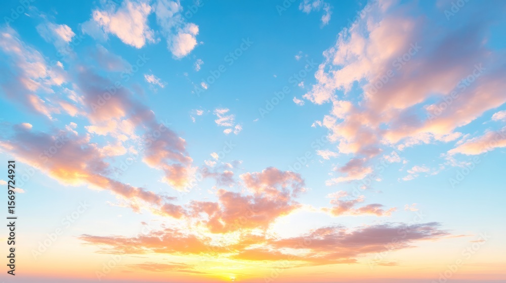 Obraz premium A serene sunset sky with vibrant clouds and a gradient of colors, perfect for relaxation and tranquility.