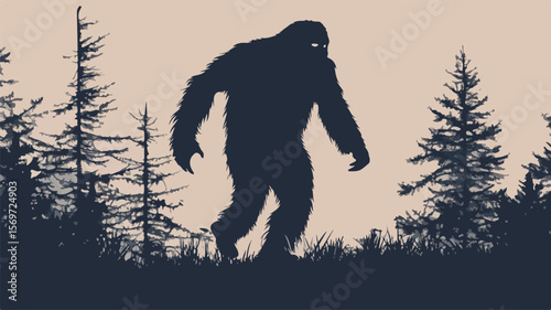 Mysterious Bigfoot Silhouette in Minimalist Style for Designs
