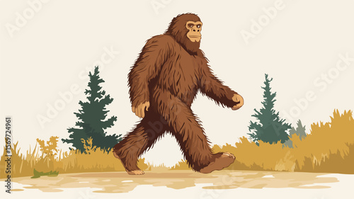 Bigfoot Walking Cartoon Vector Illustration for Professional Use
