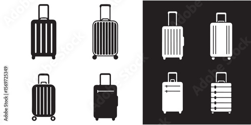 Luggage, travel bag, suitcase symbols. Vector icons, Minimal Baggage, suitcase icon outline coloring book page line art vector silhouettes