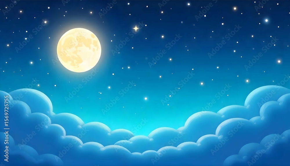 Fototapeta premium Cartoon Night Sky Background with Stars and Moon