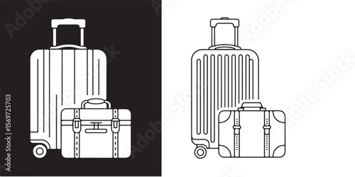 Luggage, travel bag, suitcase symbols. Vector icons, Minimal Baggage, suitcase icon outline coloring book page line art vector silhouettes